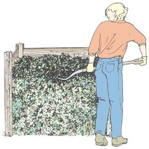 Clip art demonstrating Step 5 of constructing a compost pile.