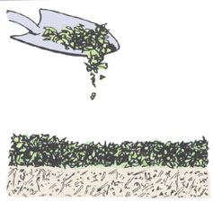 Clip art demonstrating Step 1 of constructing a compost pile.