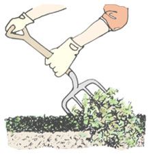 Clip art demonstrating Step 3 of constructing a compost pile.