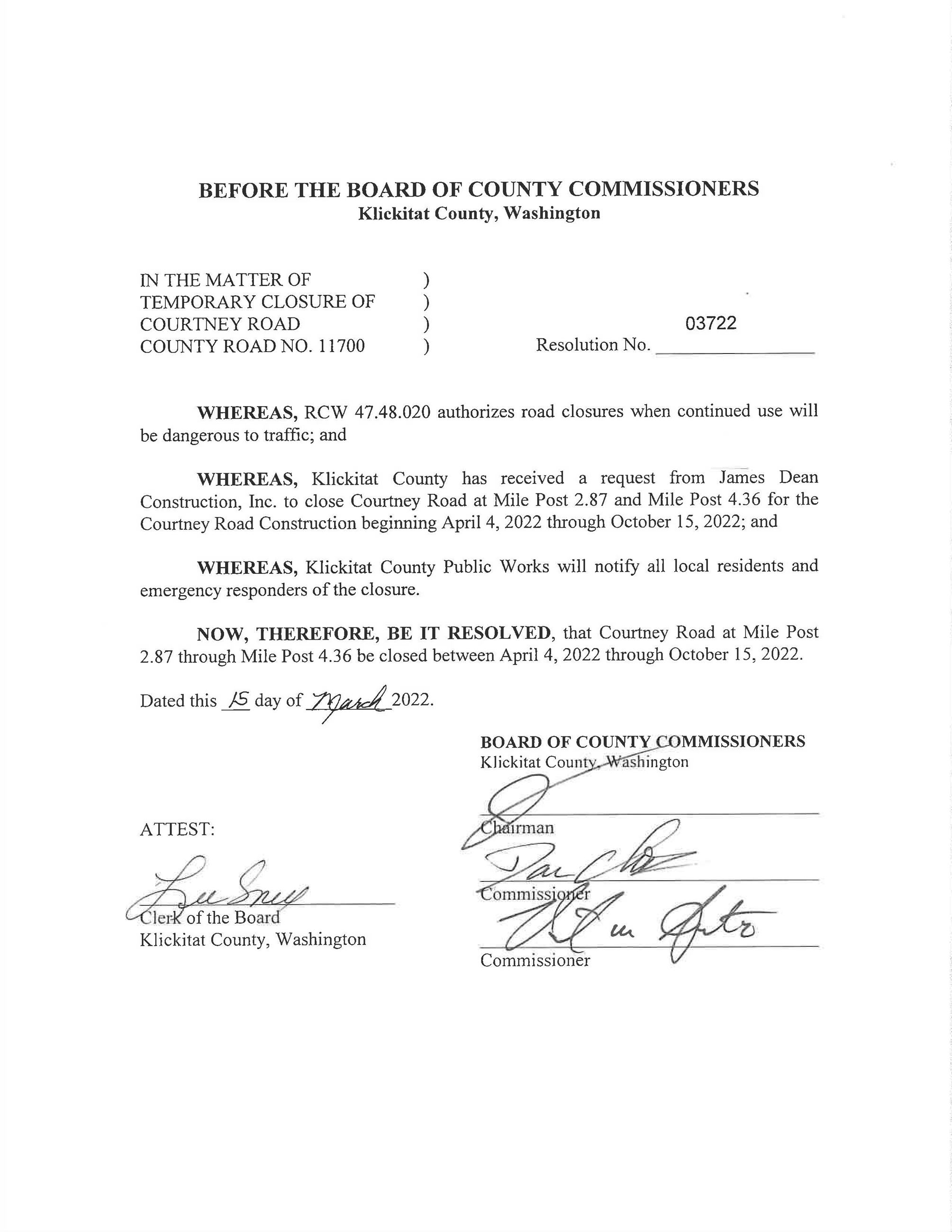 Courtney Road Closure Resolution