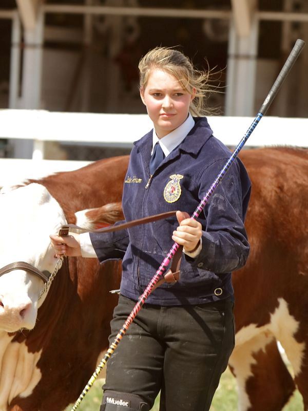 A member of the FFA shows her cow at the 2015 Klickitat County Fair.