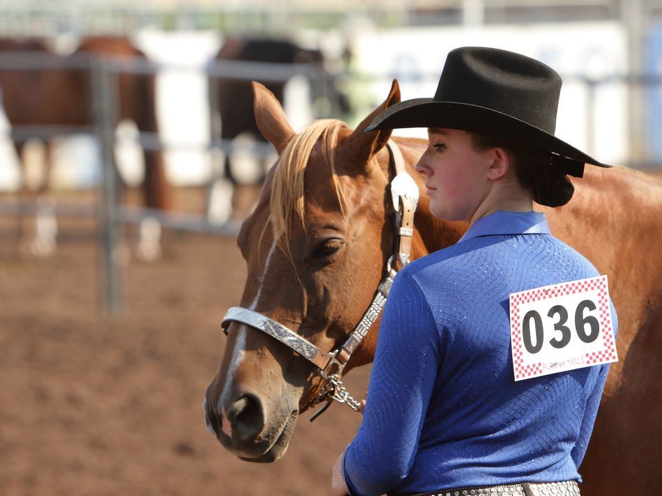 A young woman stands next to her horse at the 2015 Klickitat County Fair.