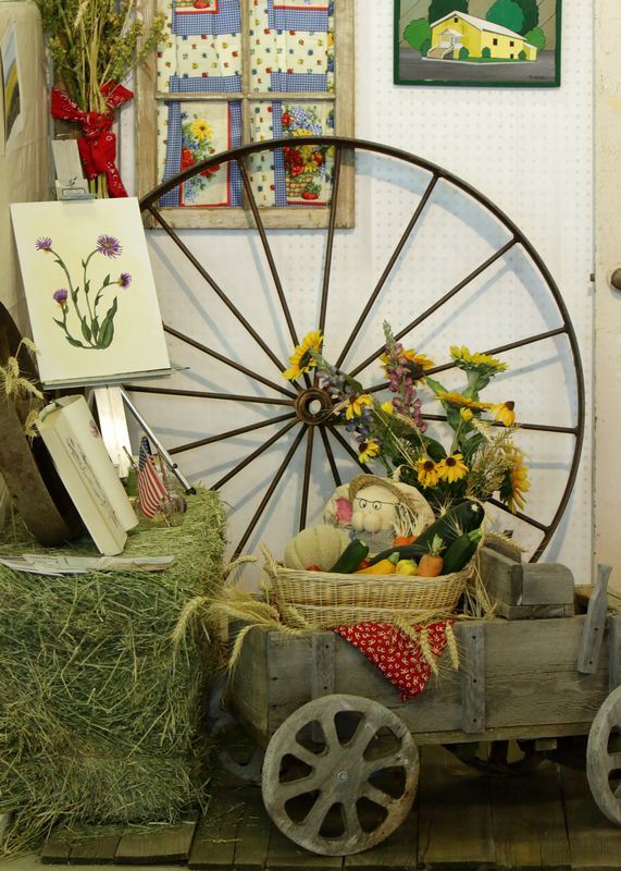 Wagon wheel exhibit at the 2015 Klickitat County Fair.